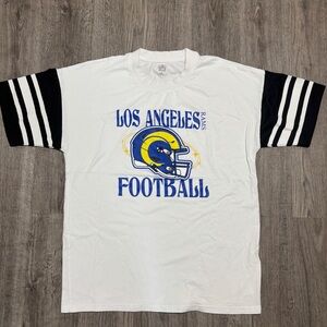 Los Angeles Rams Football Graphic Tee Shirt Mens L White Striped Sleeve